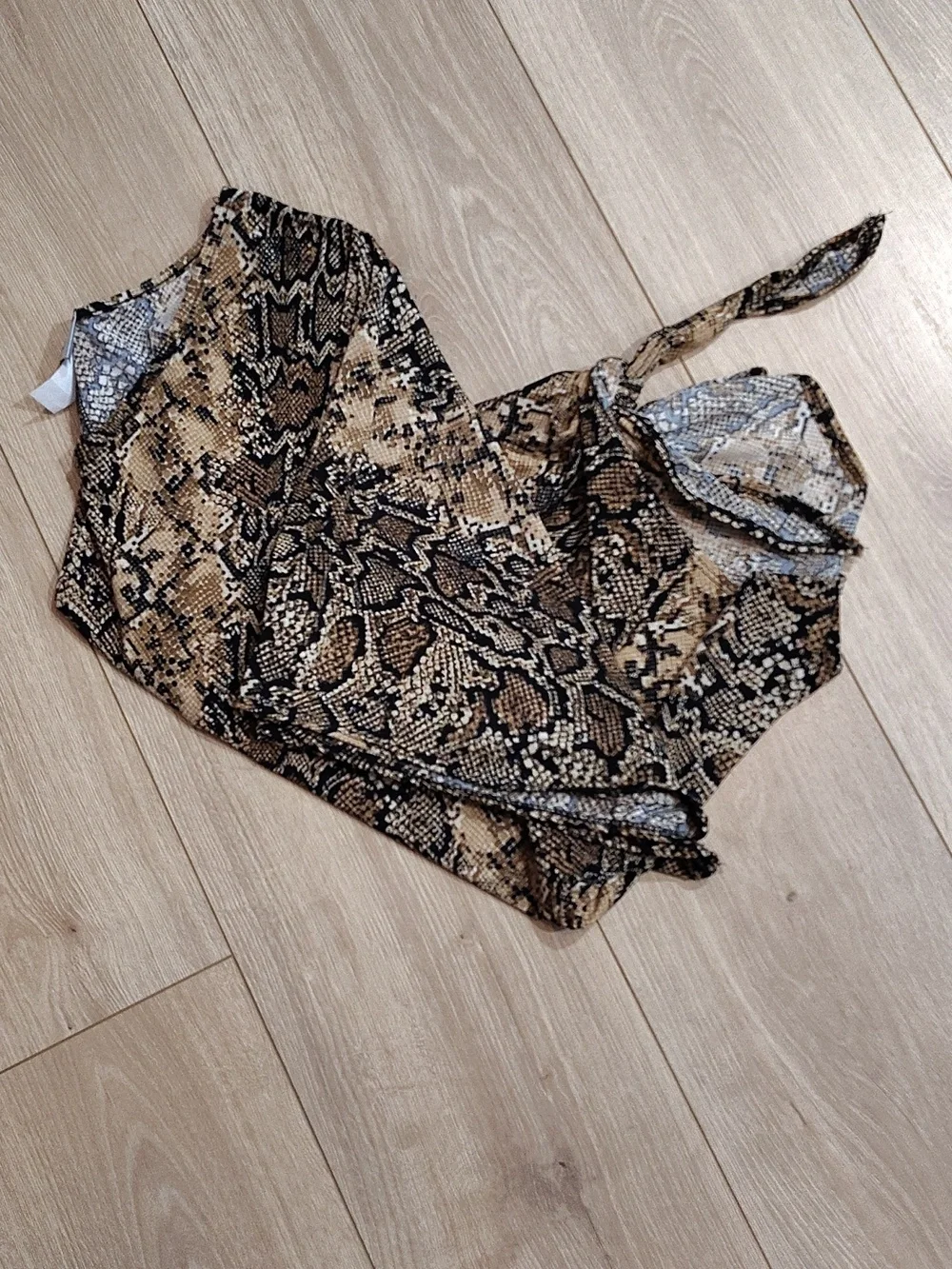 Snake Print Tie-Front Top in Brown and Black,  Plus Size 2X - Picture 8 of 8